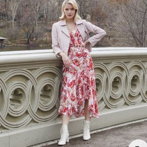 Parker Silk Vivi Dress pink/red size 18 midi